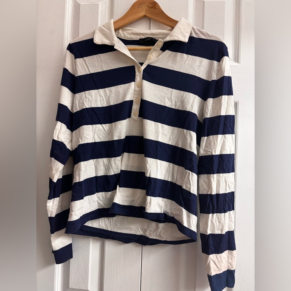Women’s J. Crew Navy and White Striped Polo